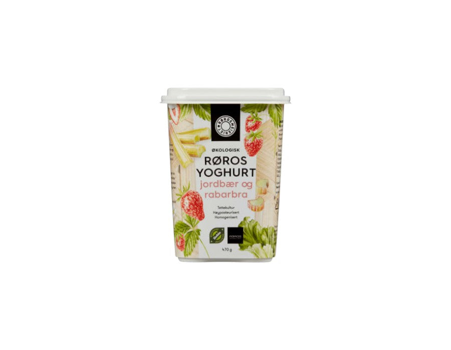 Røros Økologisk Yoghurt Jordbær og Rabarbra 470g
