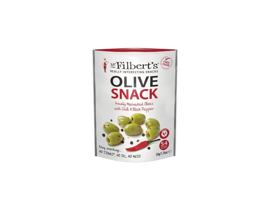 35,00
NOK
Mr Filbert’s Green Olive Snack w Chilli & Blck Ppr